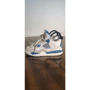 Nike Air Jordan 4 Retro Shoes Youth Size 1Y White Blue Sneakers BQ7669-141